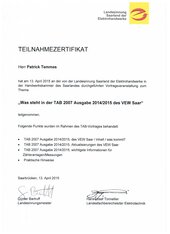 Patrick Temmes, Was steht in der TAB 2007 Ausgabe 22014/2015  des VEW Saar