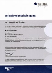Aufbauseminar für die Branche Elektrotechnische Installation